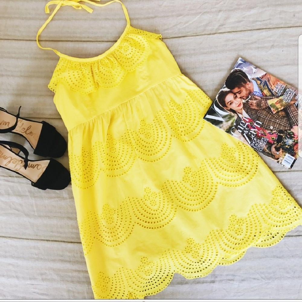 Tibi Yellow Eyelet Halter Dress
